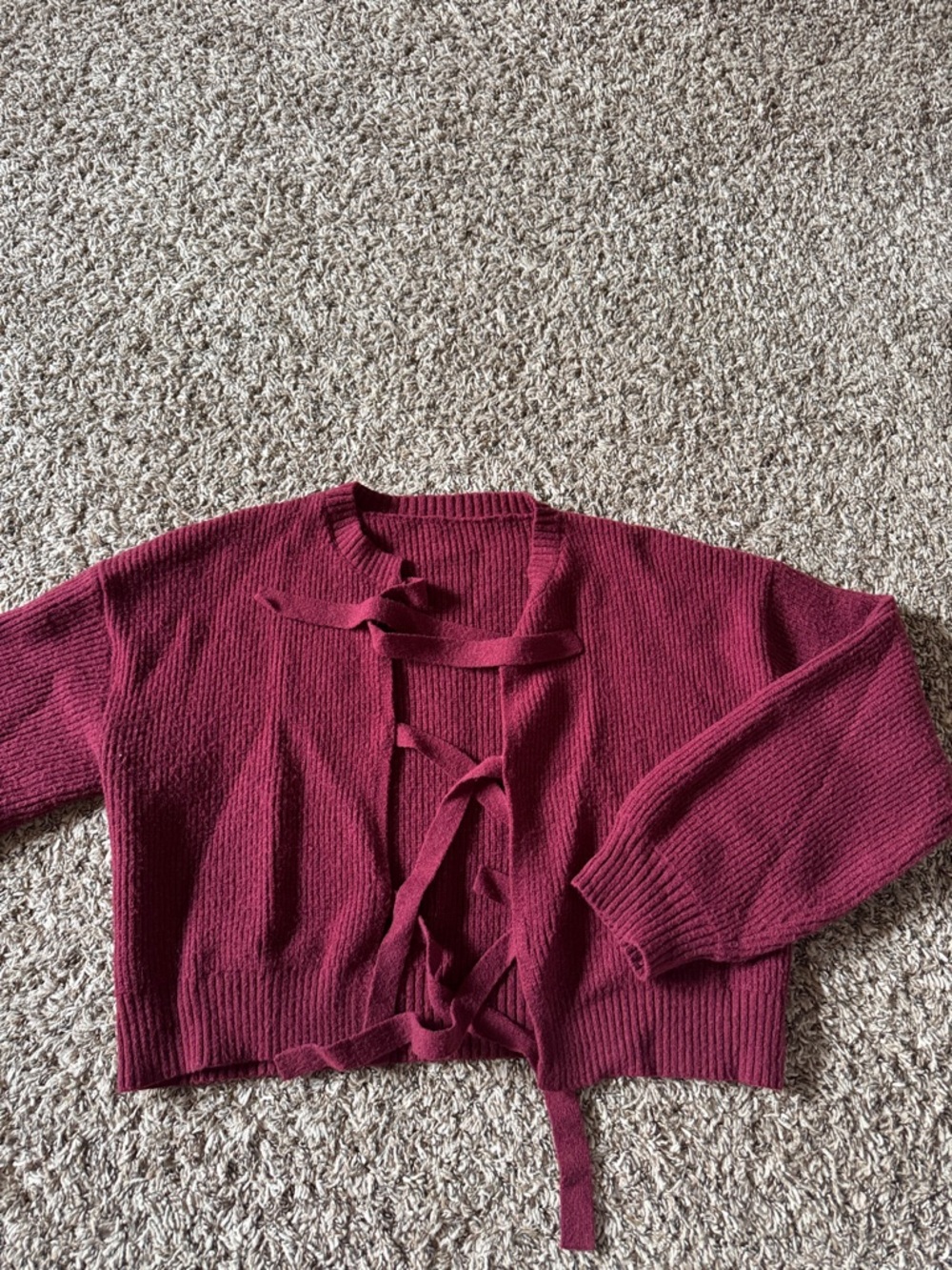 Women’s Burgundy Tie-Front Sweater
